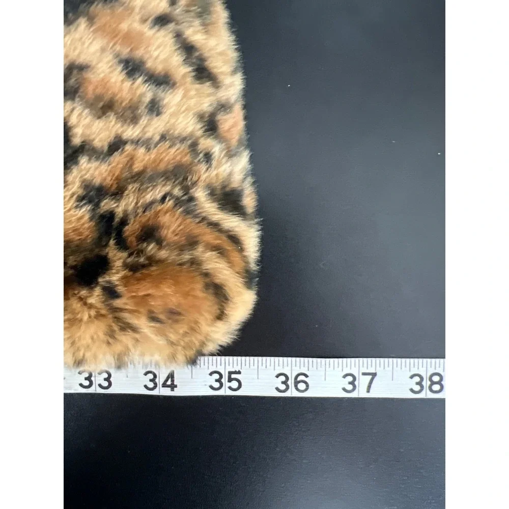 Bloomingdales Real Rabbit Fur Scarf Brown Leopard Mob Wife Luxury Rex Silk Lined